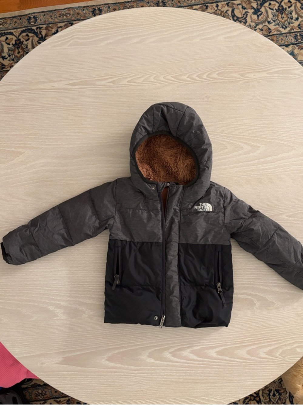 The North Face Two-Tone Gray & Black Kids' Hooded Puffer Jacket
